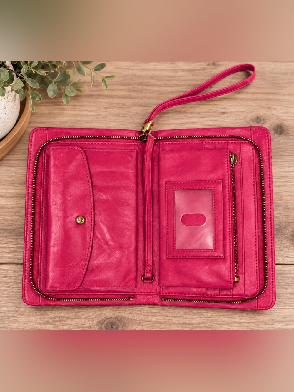 HOBO International Hot Pink Leather Zip-Around Organizer Wristlet Wallet